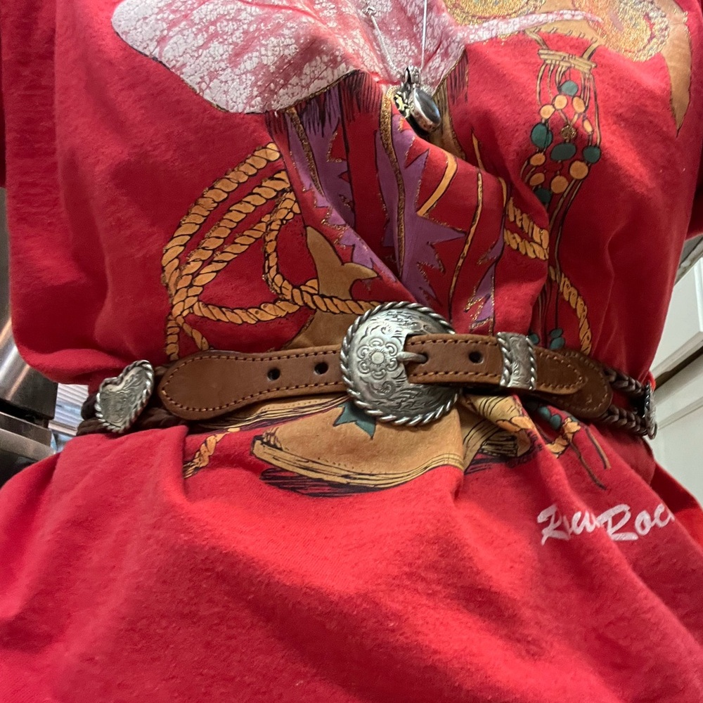 Brown Leather Belt with Silver Accents size 26